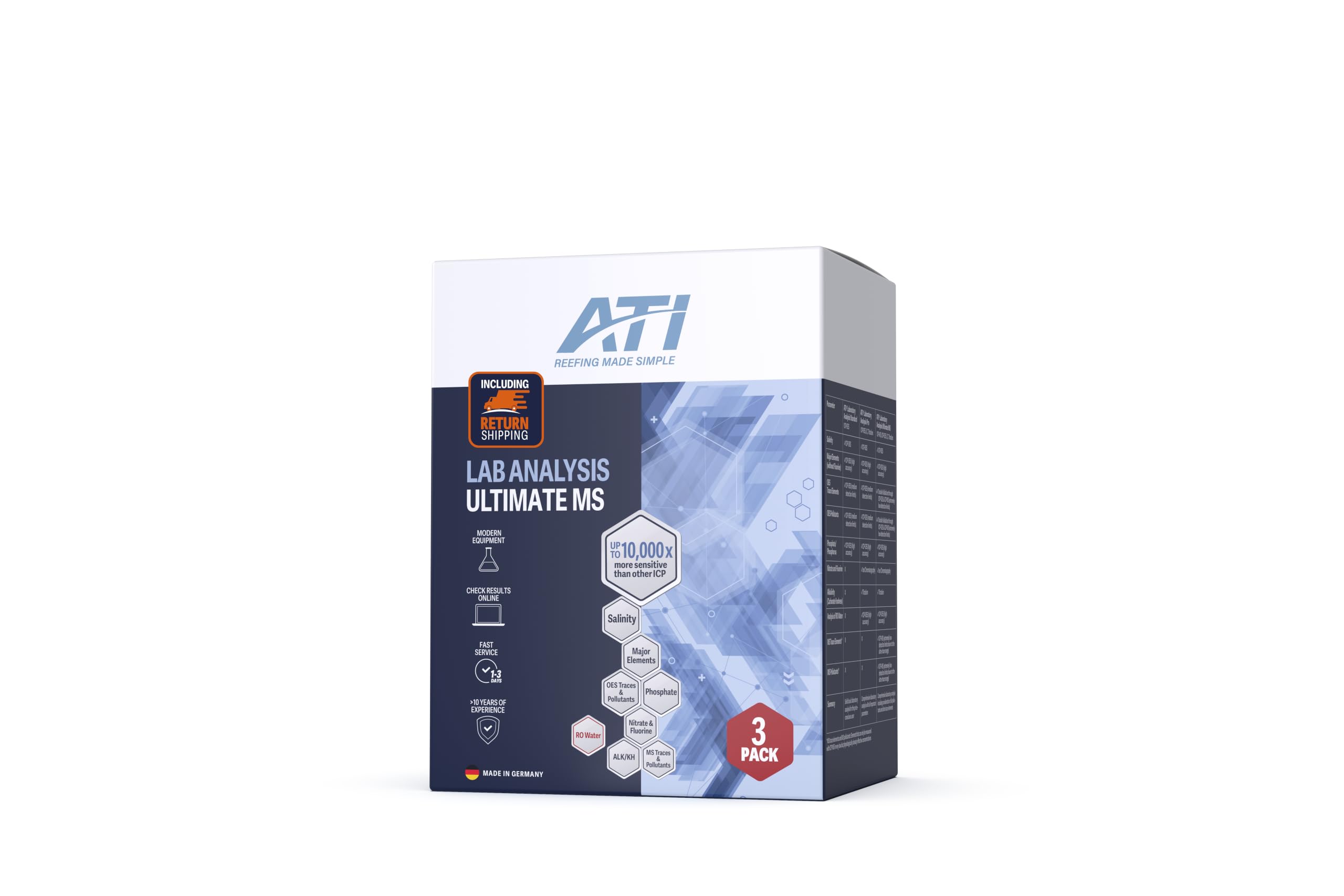 ATI ICP Lab Analysis Ultimate-MS for Reef Aquariums - Hybrid ICP-OES/ICP-MS with Dual Validation - Most Comprehensive - 3 Test Kits