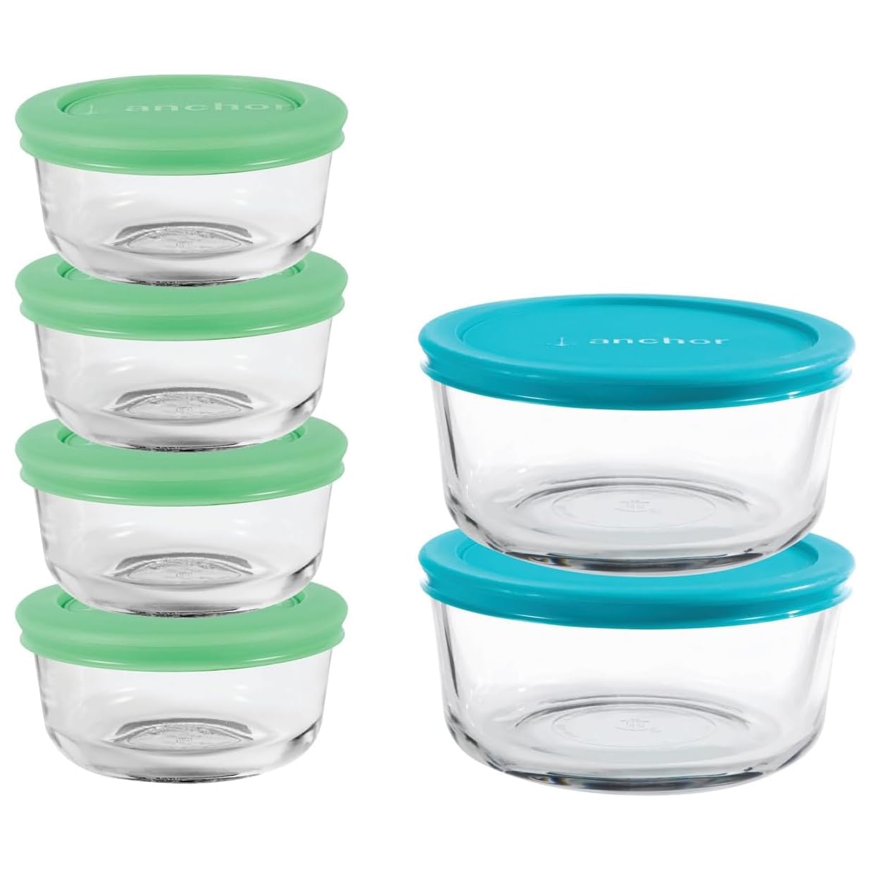 Anchor Hocking 12 Piece Glass Storage Containers with Lids (6 Glass Food Storage Containers & 6 Mixed Blue SnugFit Lids): Home & Kitchen