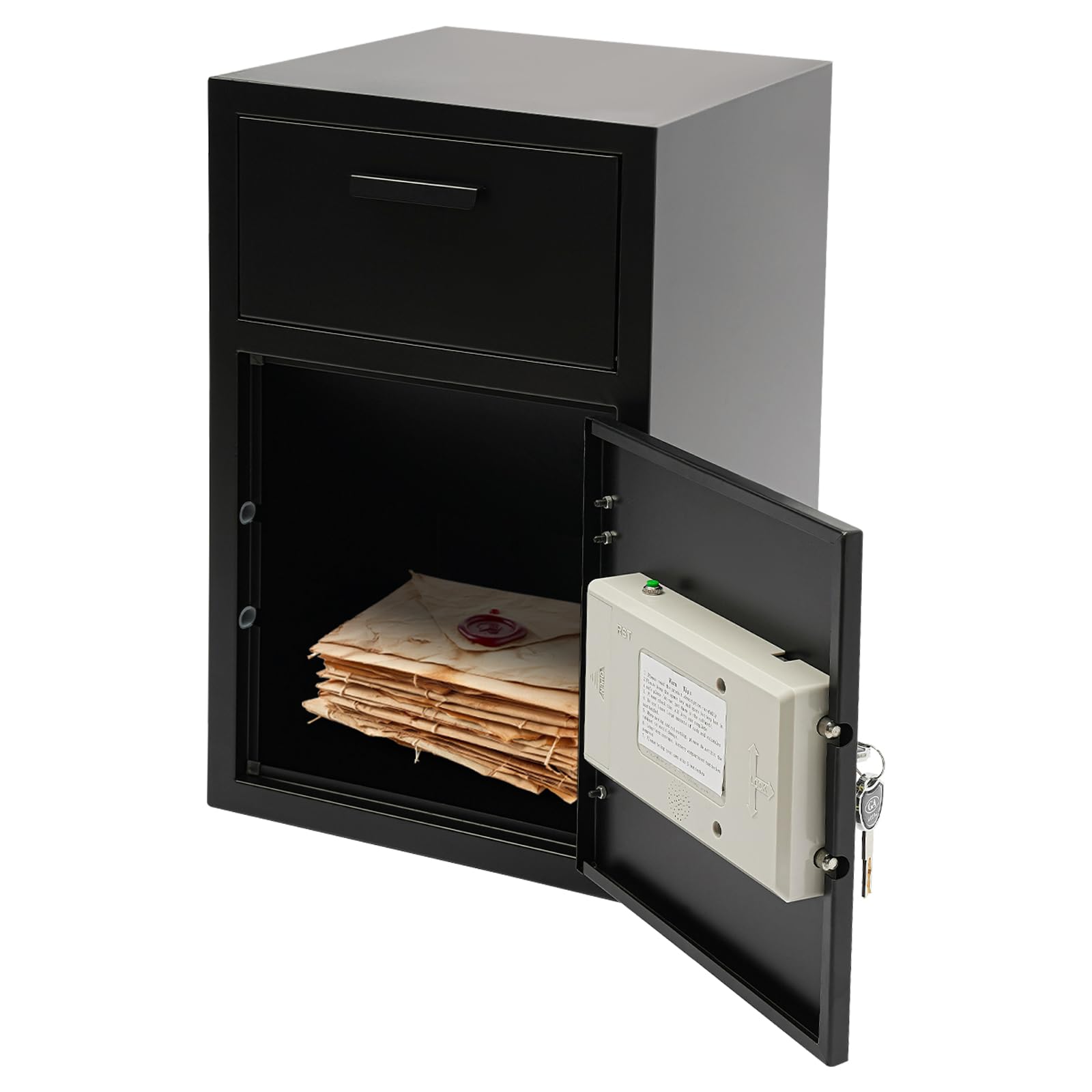 Cassaforte con fessura a 90°, cassaforte elettronica di sicurezza MöBeltresor, cassaforte con serratura a combinazione, 4 chiavi