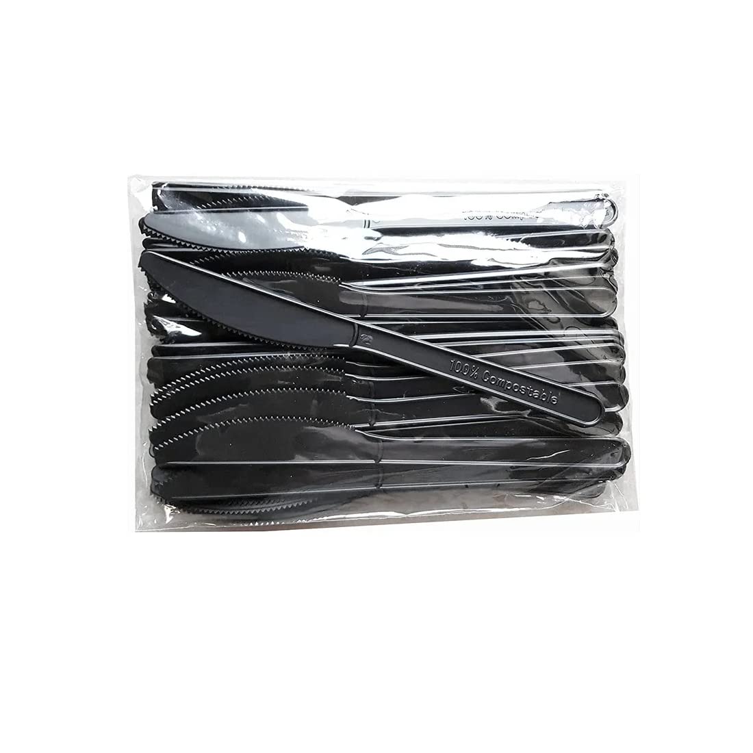 Coltelli NERI Usa e Getta da 18cm - Posate Monouso Biodegradabili Compostabili in Mater-Bi - 100% Ecologico - Coltelli di colore nero Rinforzati in confezione da 100 pezzi