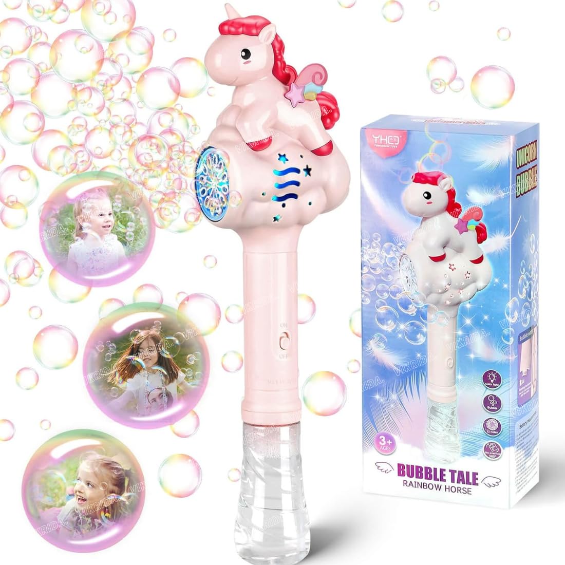 VikriDA Bubble Wands for Kids Toys Age 3 4 5 Year Old Girl: Unicorn Toys Bubble Machine for Kids, Birthday Gifts for 3 4 5 Year Old Girl-image-1