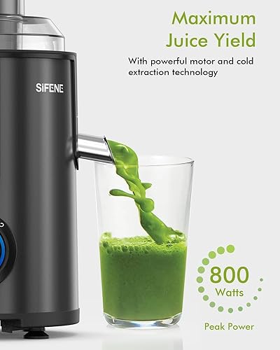 Miniatura 3 de SIFENE Exprimidor centrífugo de 800 W, canal de alimentación de 3.2 pulgadas de ancho, extractor de alto rendimiento de jugo, fabricante de jugo de