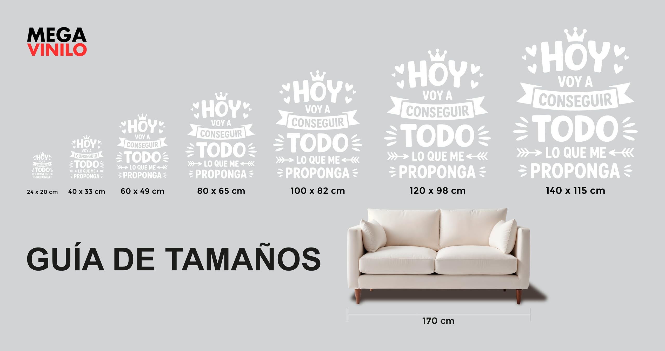 Vinilo Adhesivo Decorativo con Frase Motivadora "Hoy Voy a Conseguir Todo Lo Que Me Proponga", Pegatina Inspiradora para Decorar Hogar, Oficina, Coche o Estudio (Blanco, 140 x 115 cm)