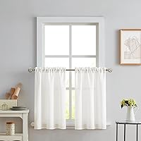 Vista 61 de Melodieux Cortinas semitraslúcidas blancas de 24 pulgadas de largo para cocina, cafetería, dormitorio, ventanas pequeñas, con bolsillo para barra