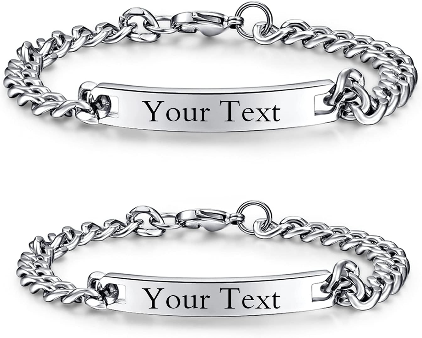 Vicney Jewellery Men's Women's Couple's Bracelets Stainless Steel ID Bracelet Set Free Engraving