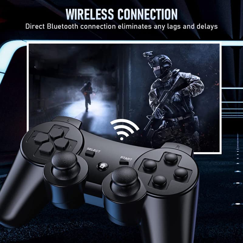 Diswoe Mando Inalámbrico para P3, Wireless Bluetooth Six-Axis Pstation 3 Gamepad Joystick Controlador con Doble Vibración und Cable de Carga USB para PC Windows XP/7/8/10