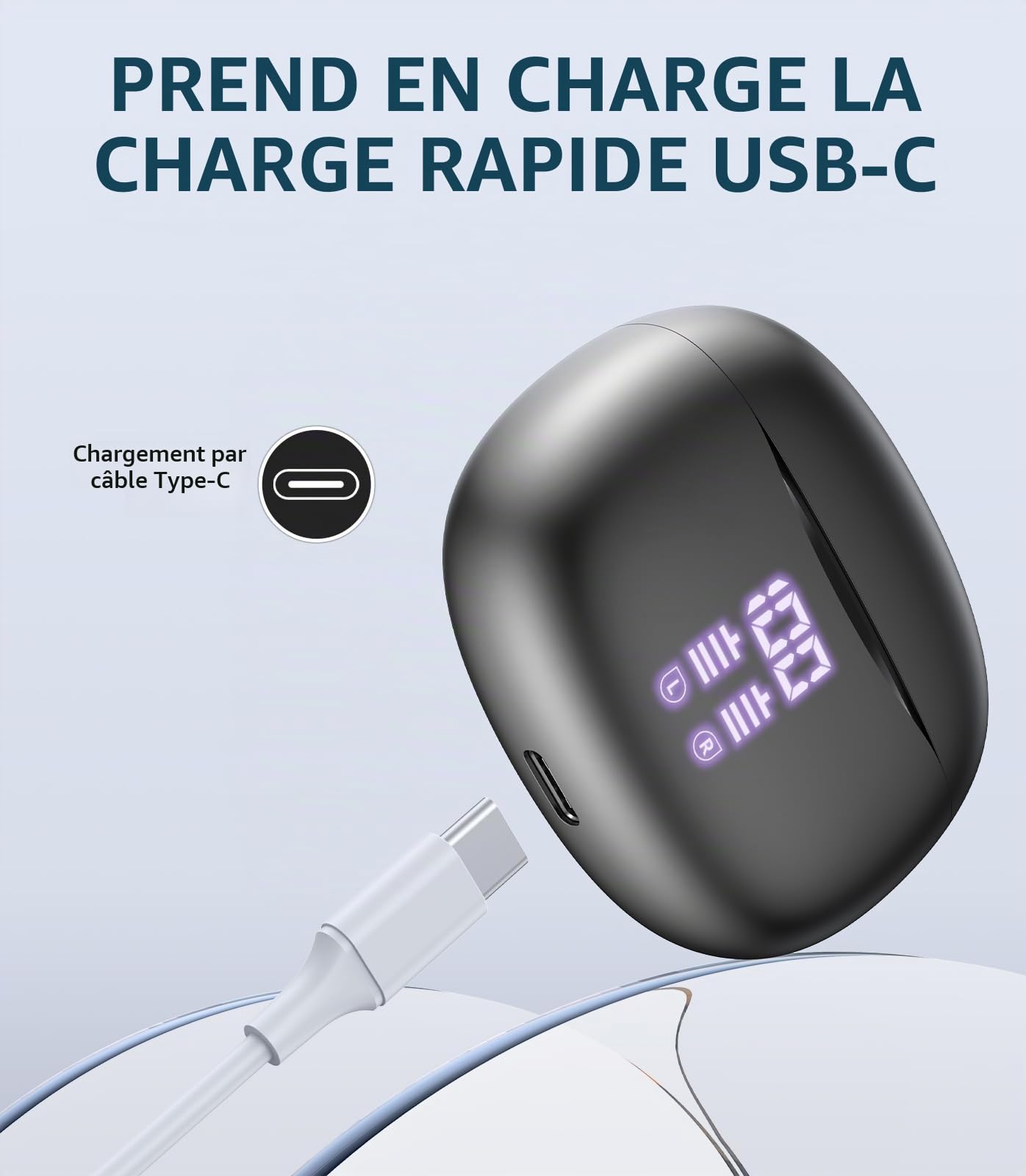 Écouteurs sans fil Bluetooth 5.3, écouteurs intra-auriculaires sans fil 2026, écouteurs à basses profondes 50H, chargeur sans fil étanche IPX5 pour le sport et écouteurs USB-C, casque à double microph
