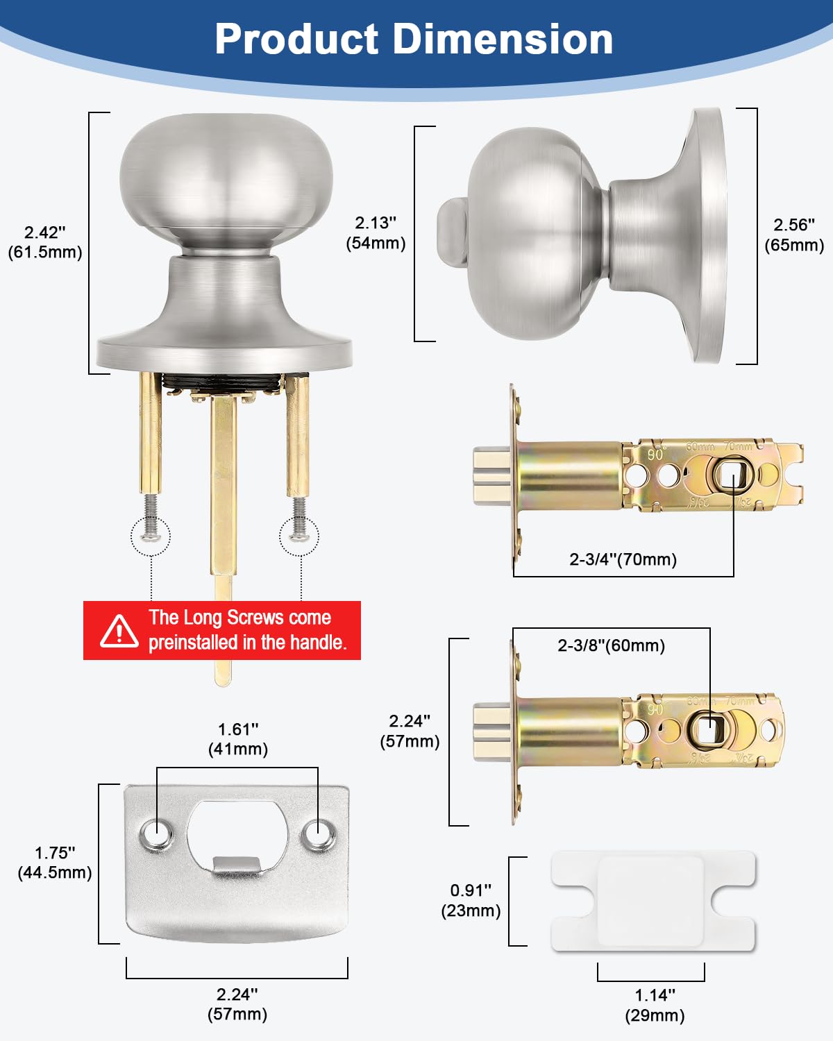 GOBEKOR 1 Pack Brushed Nickel Door Knob with Lock and Keys, Keyed Alike Reversible Entry Door Lock for Left or Right Hand Doors, Ideal for Front/Entrance Door - 5