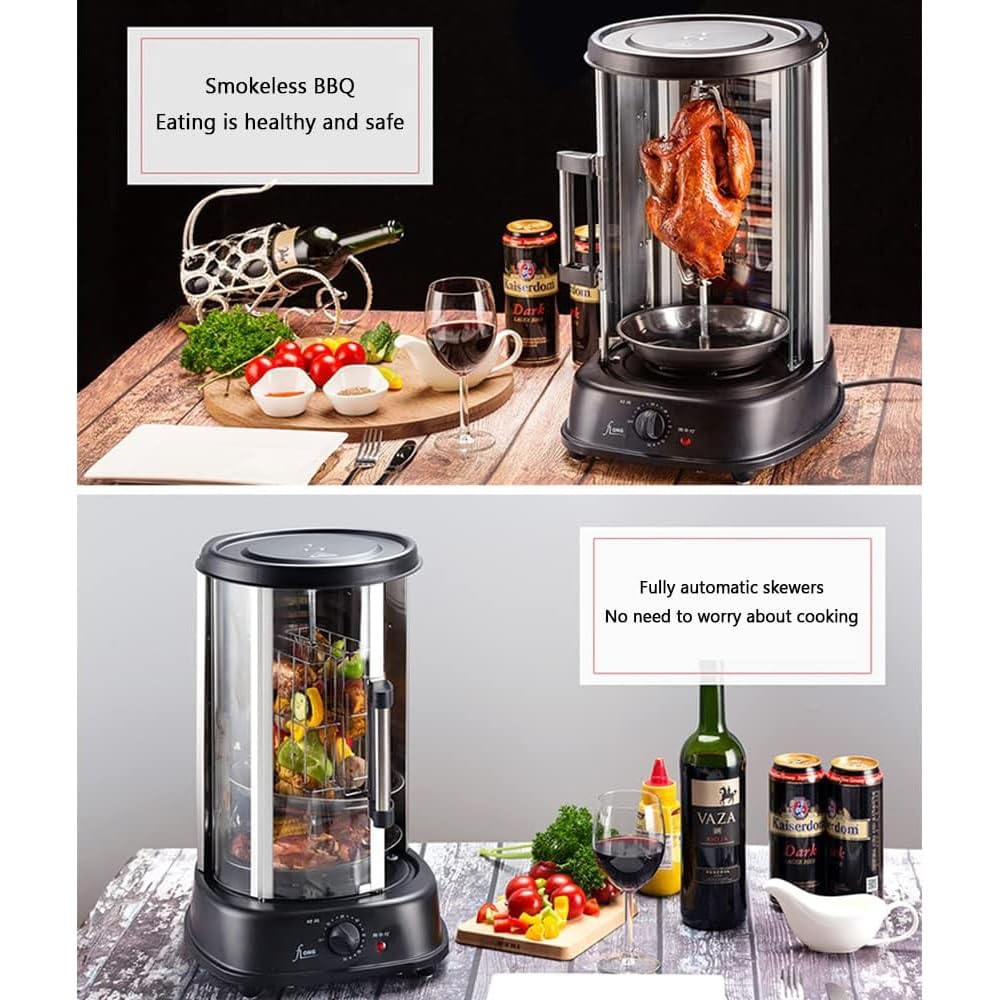 Rôtissoire Verticale Électrique, Rotatif à 360°, Machine à Viande Barbecue de 21 L Avec Quatre Types de Grilles, Pour Brochettes, Patates Douces et Dinde