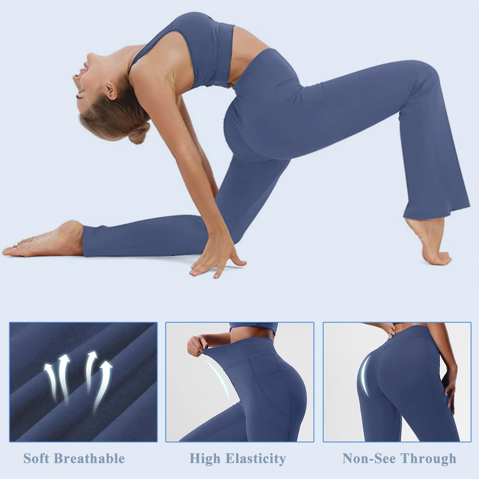 Pantalon Mujer Campana Elastico Pantalones Acampanados con Bolsillos Cintura Alta Flared Leggins Yoga Pants Mallas Deportivos Push Up Opacos Bootcut Pantalon de Jazz Fitness Casual