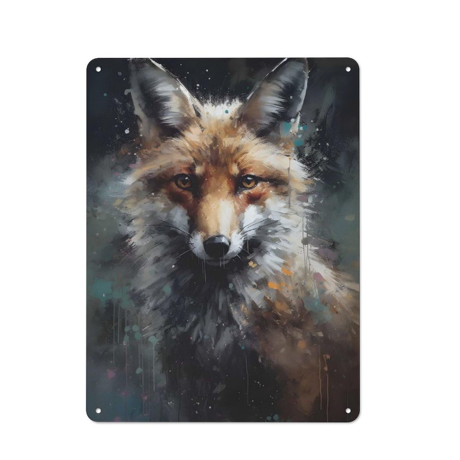 Junmoney Oil Paint Fox Portrait Tin Wall Plaque 40X30cm With For Living Room Or Hallway, For Garage, Workshop And Man Cave Decoration