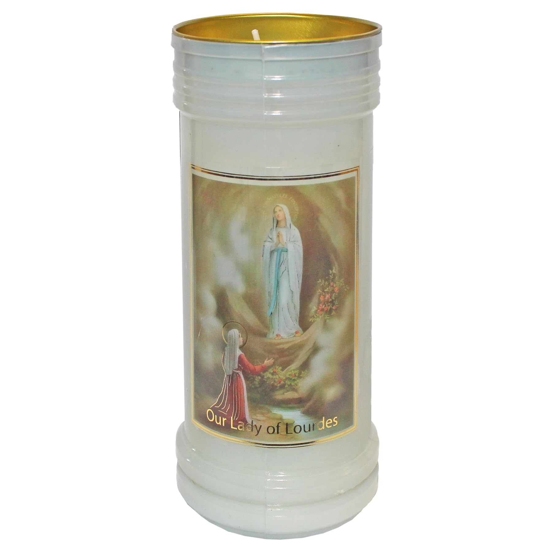 Widdle Gifts Lady Of Lourdes 9159 15Cm Pillar Candle In Holder With Prayer And 72 Hour Burn Time (Lady Of Lourdes 9159)