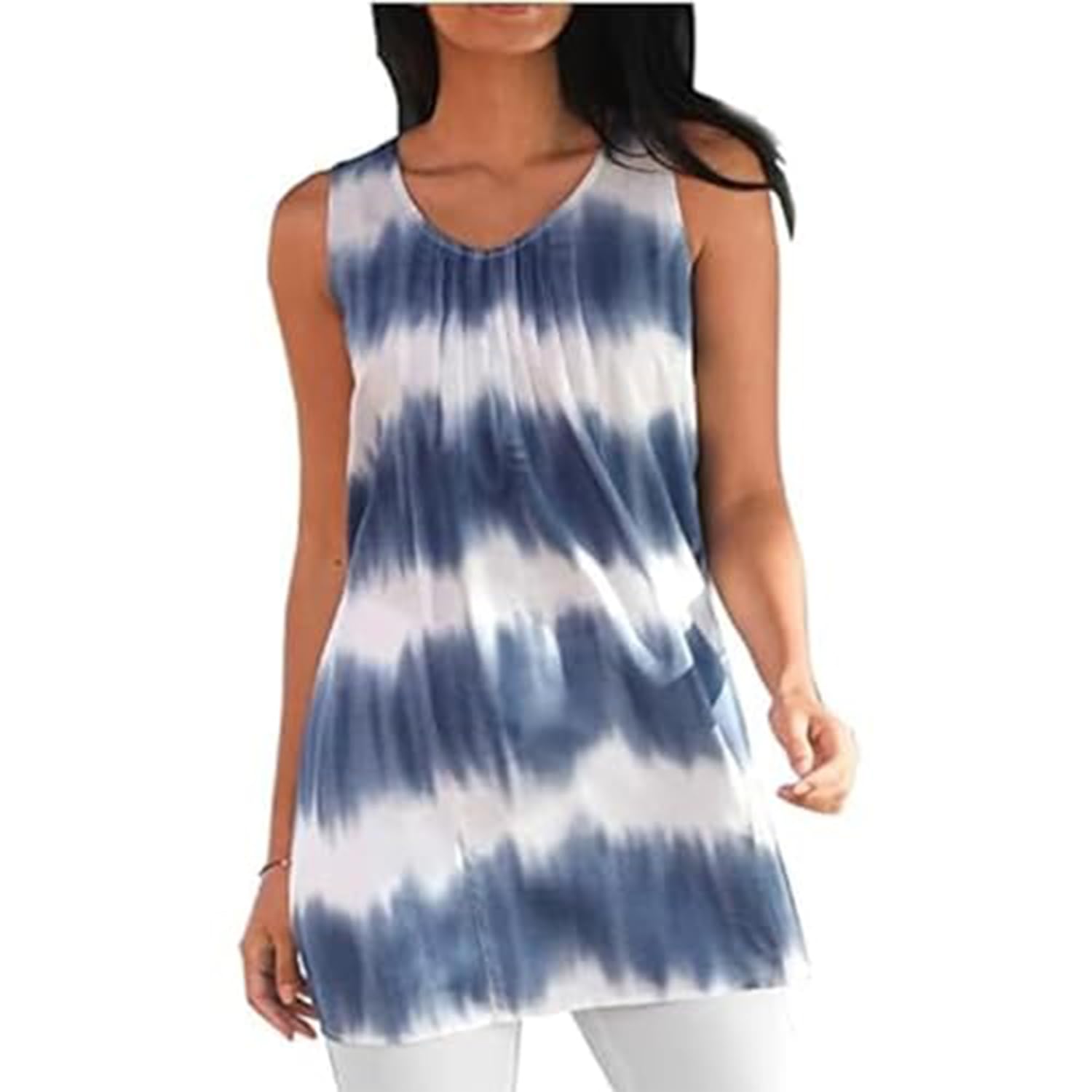 F Dream Womens Sleeveless Casual Swing Mini Dress for Daily use Tie and dye Print Tunic Top (Blue, 52 Inch) (B0CMQ42WLM) Amazon Price History, Amazon Price Tracker