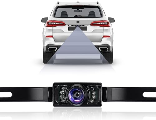 Cámara de respaldo para automóvil con 8 LED - [visión nocturna HD] [IP67 impermeable] Cámara de matrícula para marcha atrás segura - Cámara de