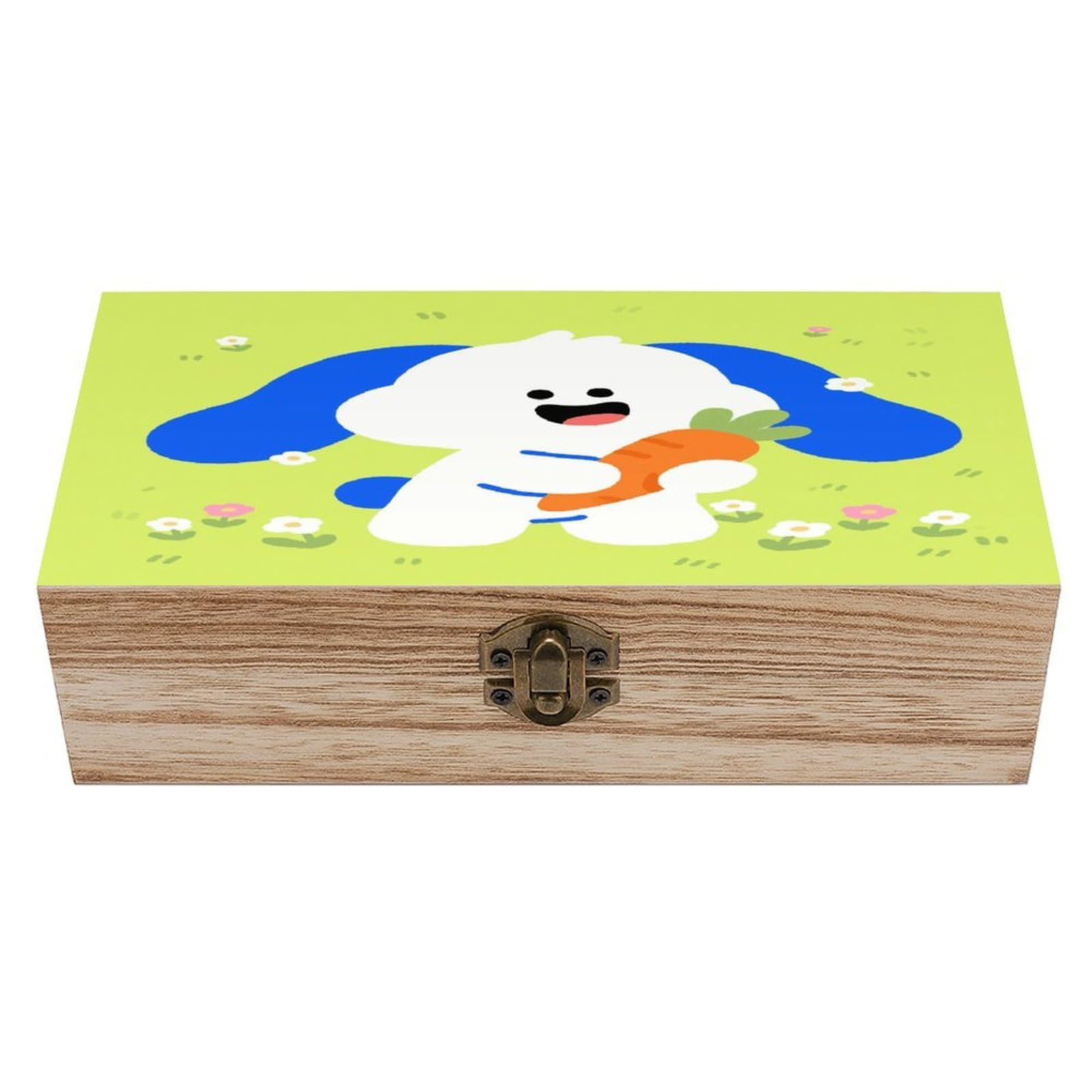 VstaDank Cute Rabbit Wooden Box Sturdy Vintage Storage Box with Hinged Lid Exquisite Wood Keepsake Boxes Large Jewelry Case Cute Trinket Holder Unique Gift for Men & Women