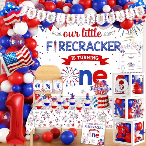 Little Firecracker 1st Birthday Decorations: Our Little Firecracker is Turning One Decorations 4th of July Birthday Decorations Firecracker Decorations