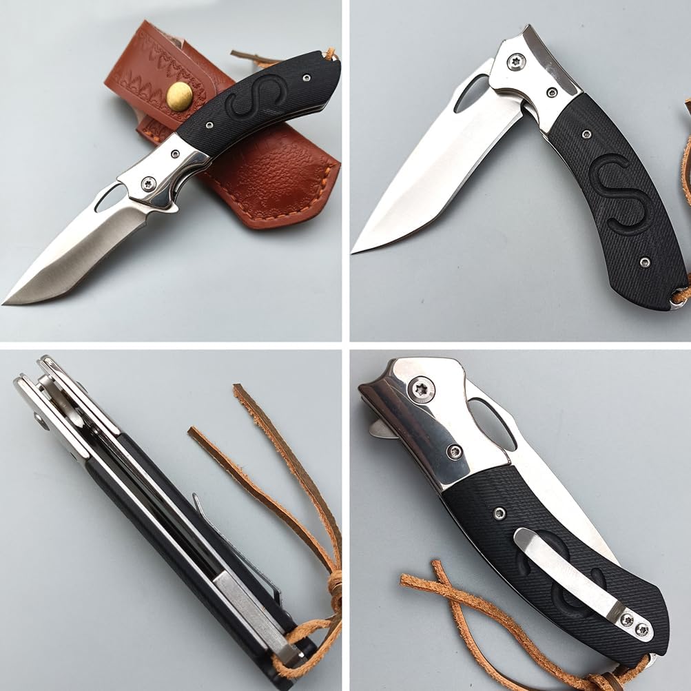 Pocket Knife, D2 Steel Folding Knife with Clip, G10 Handle, Safety Liner Lock, Sharp Pocket Knives, Survival Knife for Hiking Camping Gifts