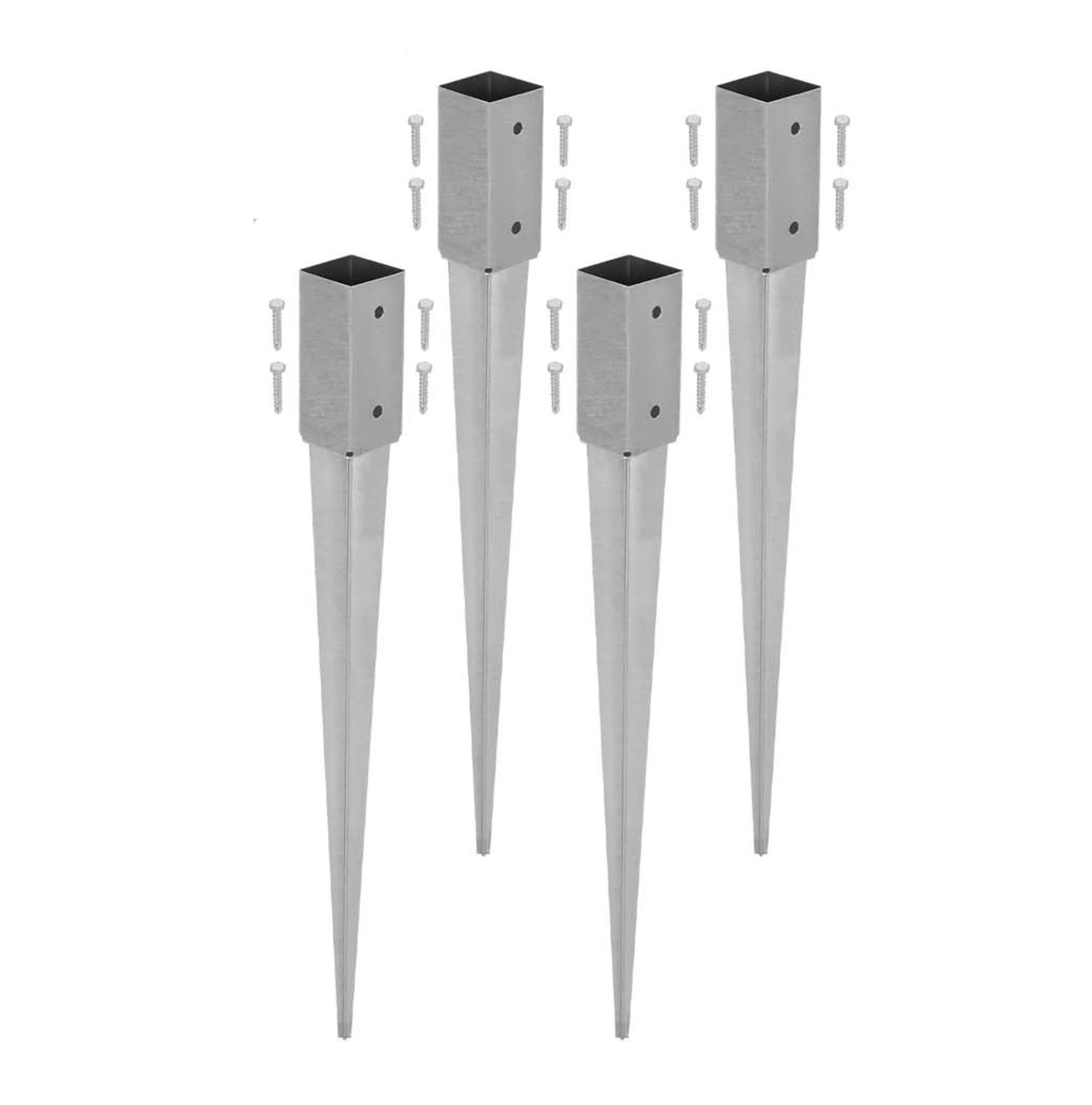 KOTARBAU® 4 pcs Ground Anchor - Post Spike - Galvanised Steel - 75 cm (29.5 inches) - Silver - Ground Anchors Heavy Duty - 61 × 61 mm (2.40 × 2.40 in) - Post Brackets - Weather Resistant