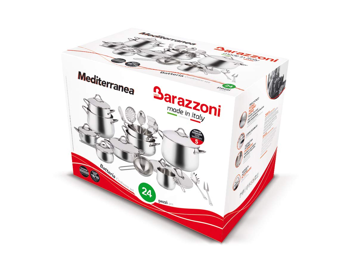 Barazzoni Batteria Mediterranea 24 pezzi - Composizione B - Acciaio Inox 18/10 - Made in Italy