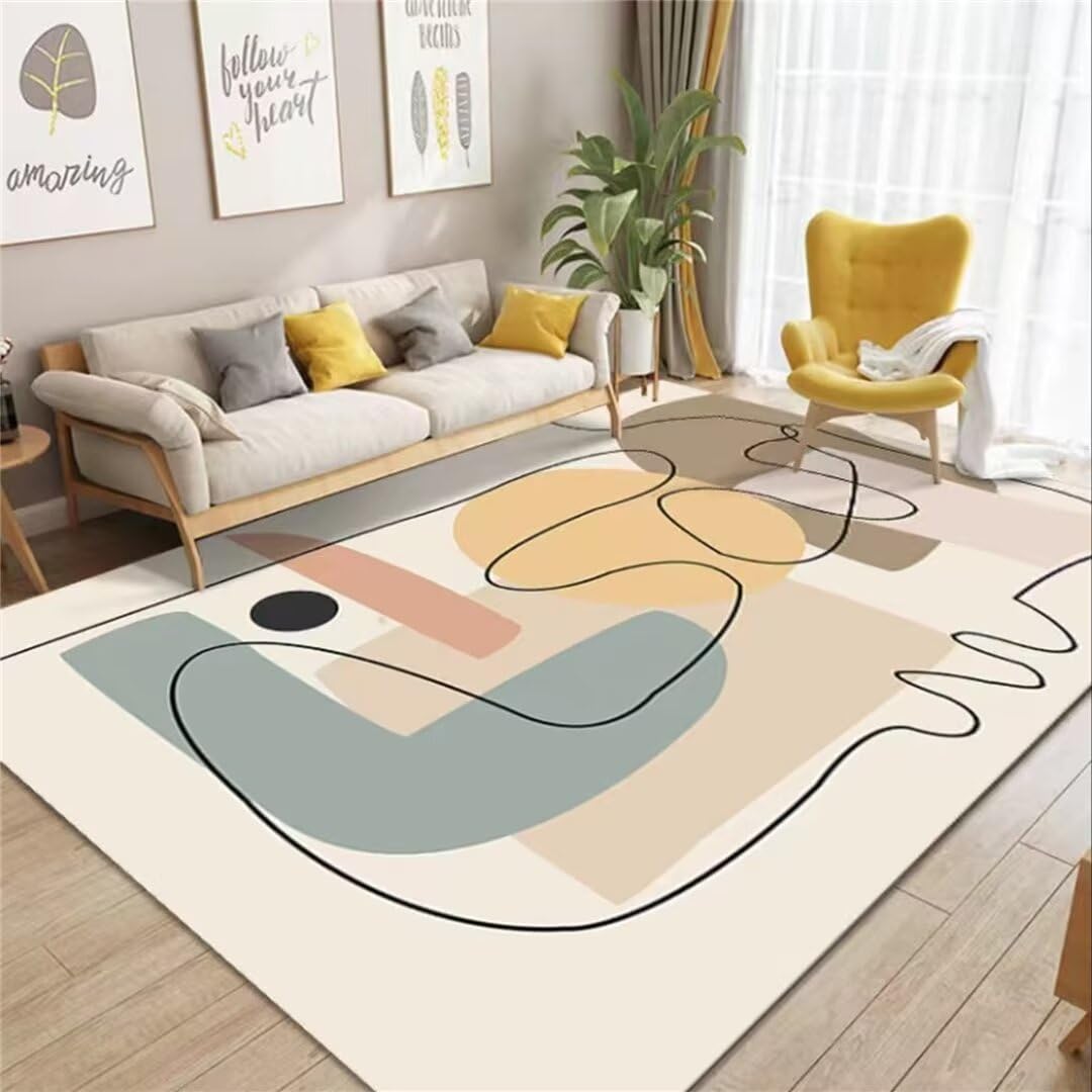 Tapis d'étude de salon au motif de ligne simple jaune pour bureau et chambre d'ado
