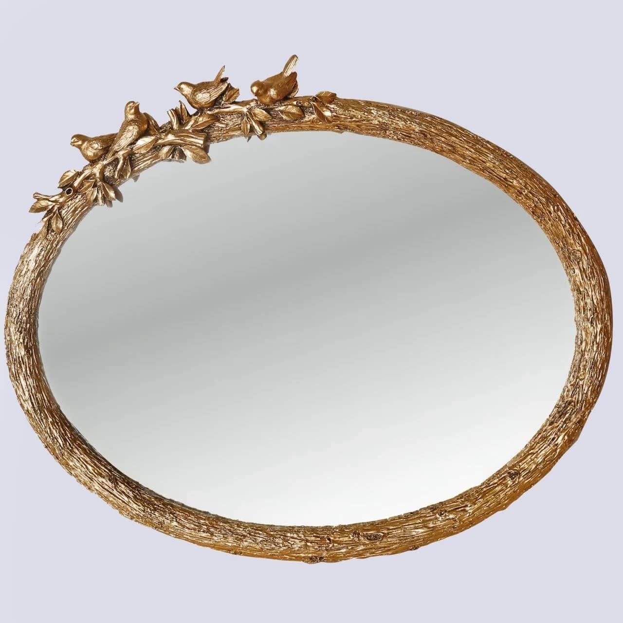 Bird Oval Wall Mirror in Gold Color
