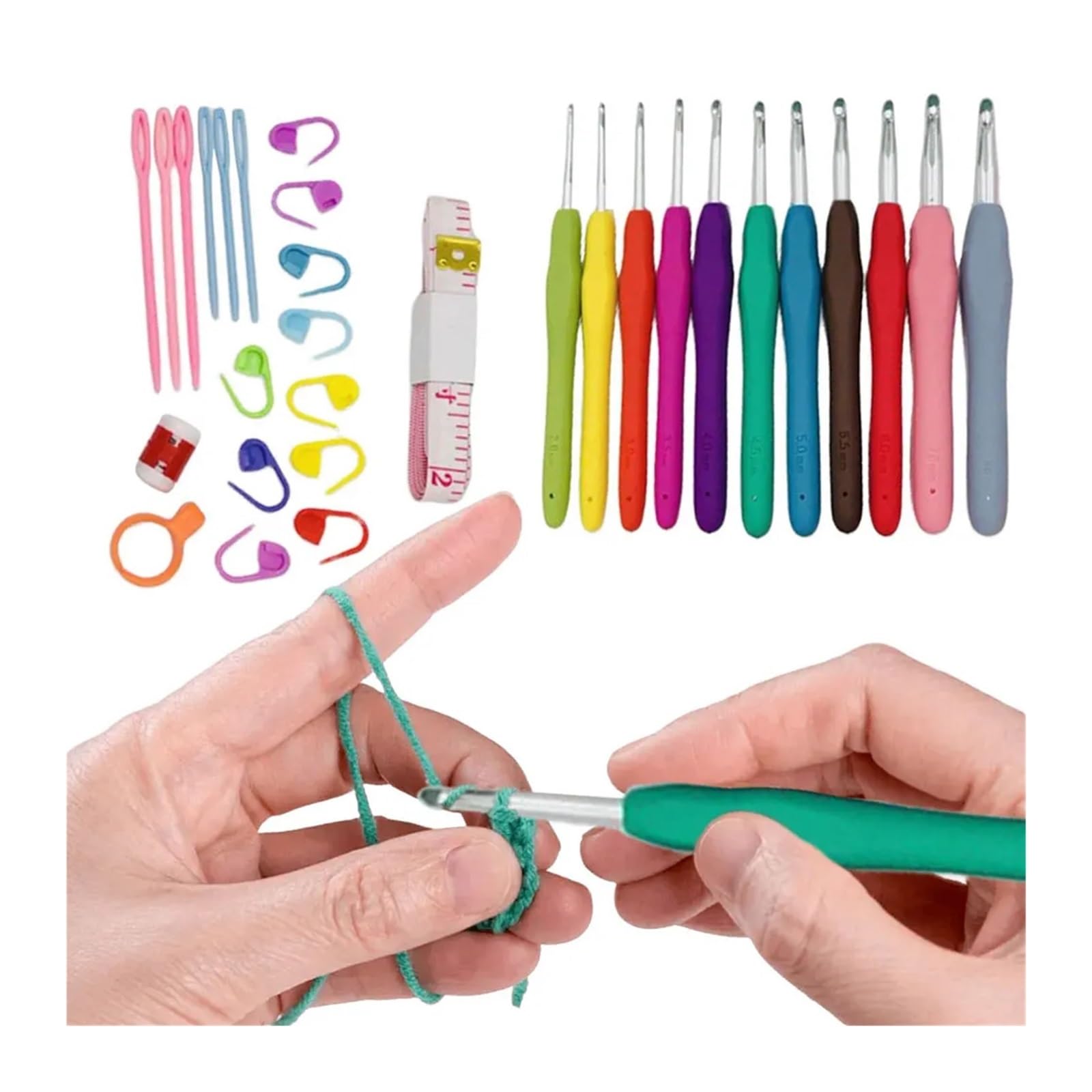 Kit Ganchillo Kits de ganchos de crochet con bolsa de almacenamiento, agujas de crochet de aluminio con mango suave, juego de agujas de tejer for tejer hilo, herramienta de costura y tejido DIY(Set B)