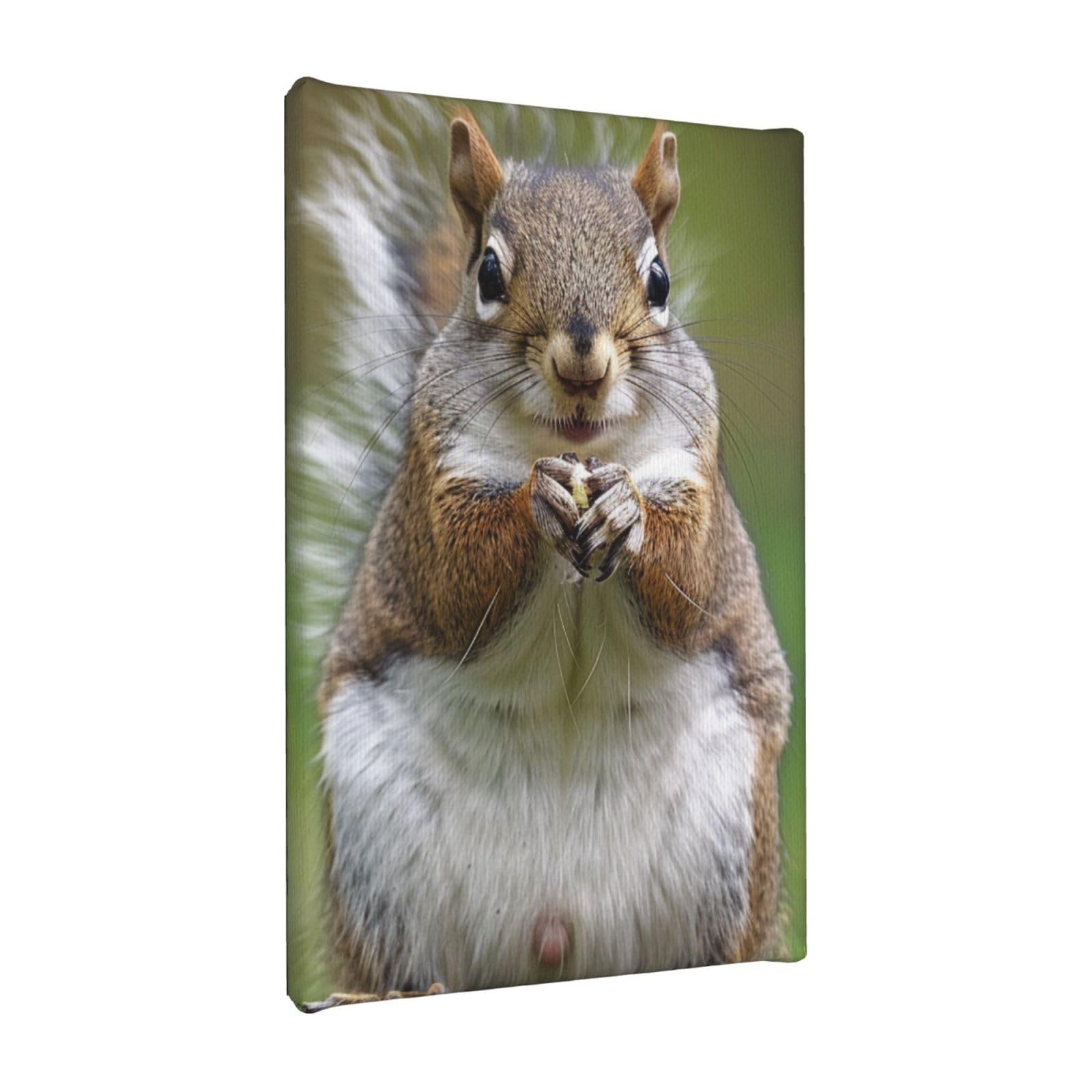 YKLJG Red Squirrel Printed Wall Art Canvas Painting 20x30 CM Wooden Framed Picture Painting Artwork Prints for Bedroom Kitchen Home Office Decor