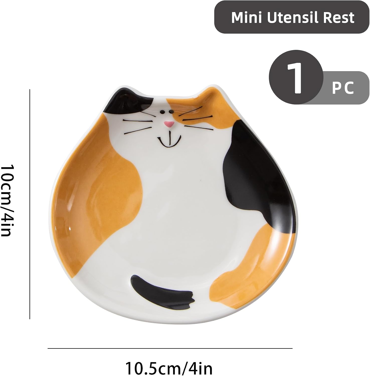 Ceramic Cat Coffee Spoon Rest, Mini Spoon Holder, Calico Cat, 1 PC