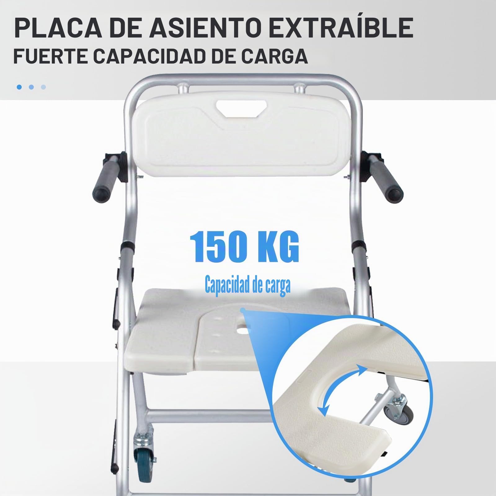 Silla Ducha Personas Mayores, Sillas de Ruedas para Ducha, Blanco | Silla para WC y Ducha con Pedales Antideslizantes, Silla Baño Ancianos Ducha con Cojín de Asiento Suave, 4 Ruedas con Frenos