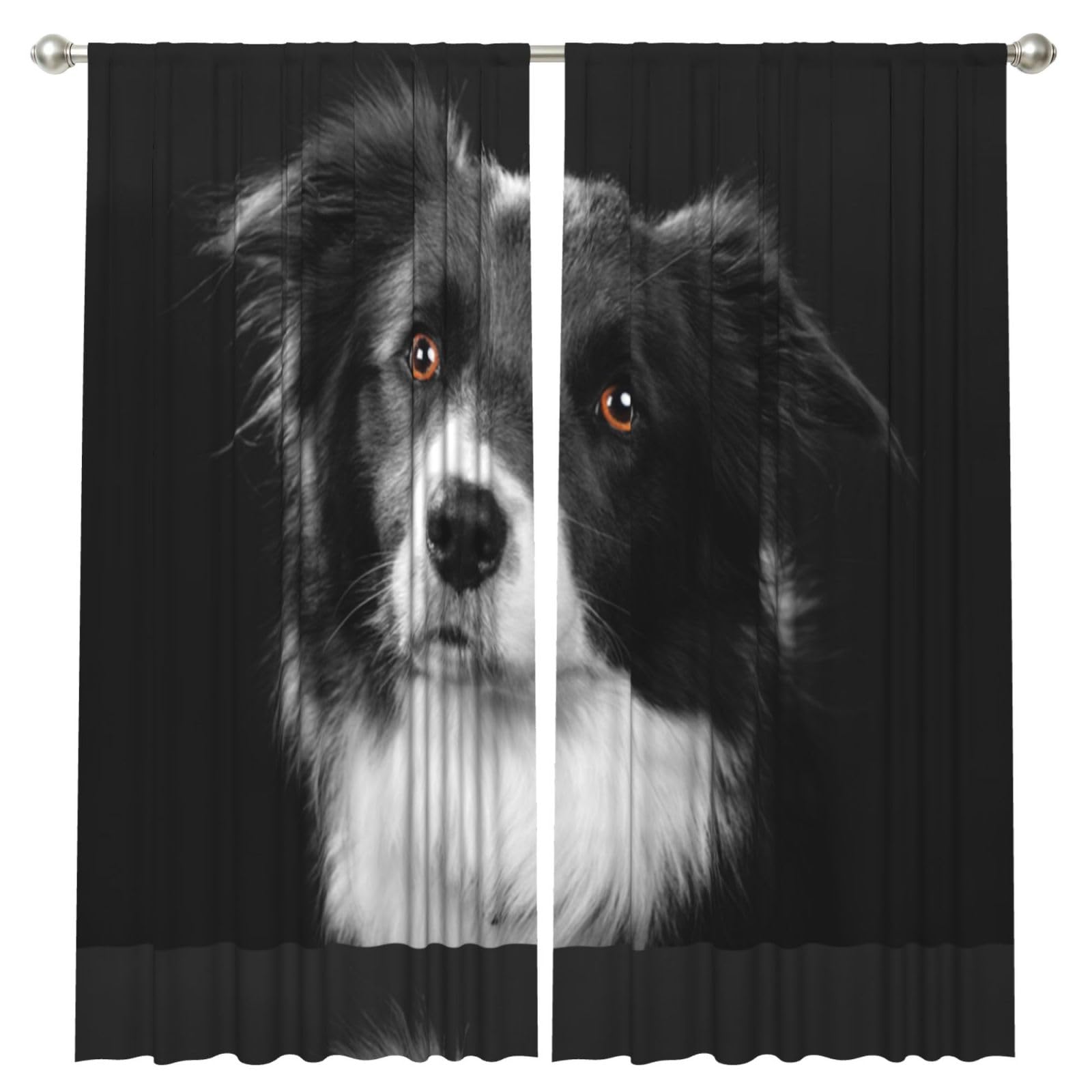 InOmak Border Collie Dog Pet, 2 Panels Window Curtains 52 x 84 Inch Blackout Curtains for Living Room Bedroom