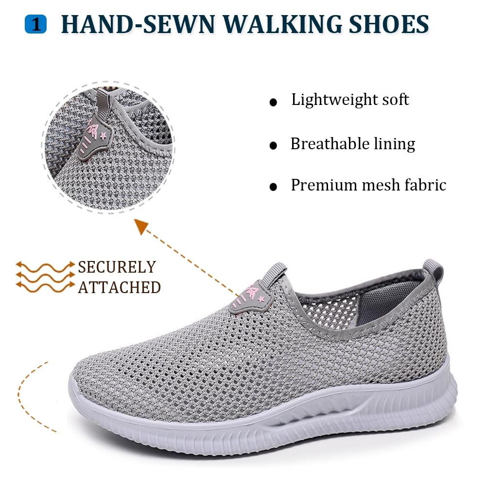 Damskie Codzienne Buty Do Chodzenia Typu Slip-On Antypoślizgowe z Siateczki Oddychające Lekkie z Podparciem Łuku Stopy