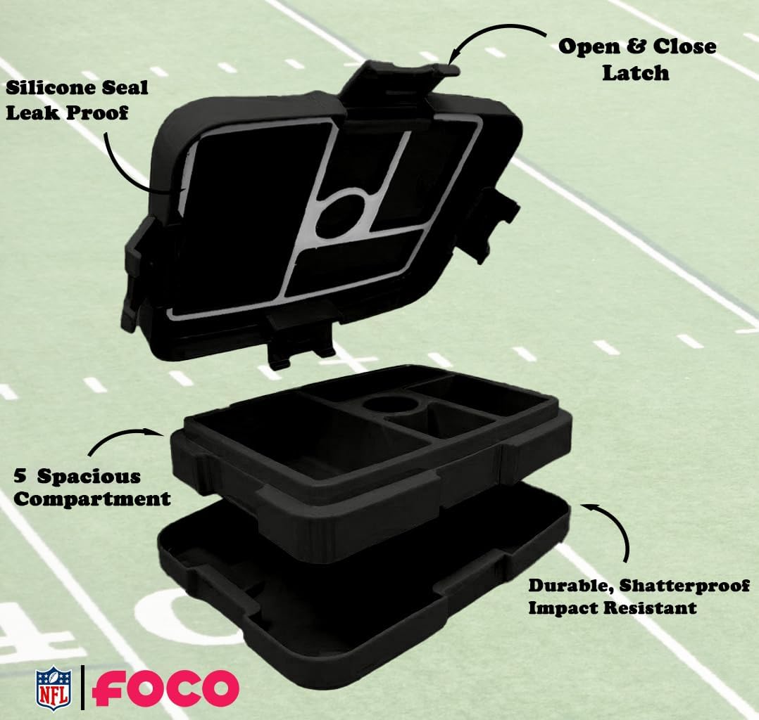 FOCO NFL Unisex-Adult Officially Licensed Team Color Stripe Primary Logo Football Leak Proof 5 Compartment Bento Lunch Box - Carolina Panthers - Image 6