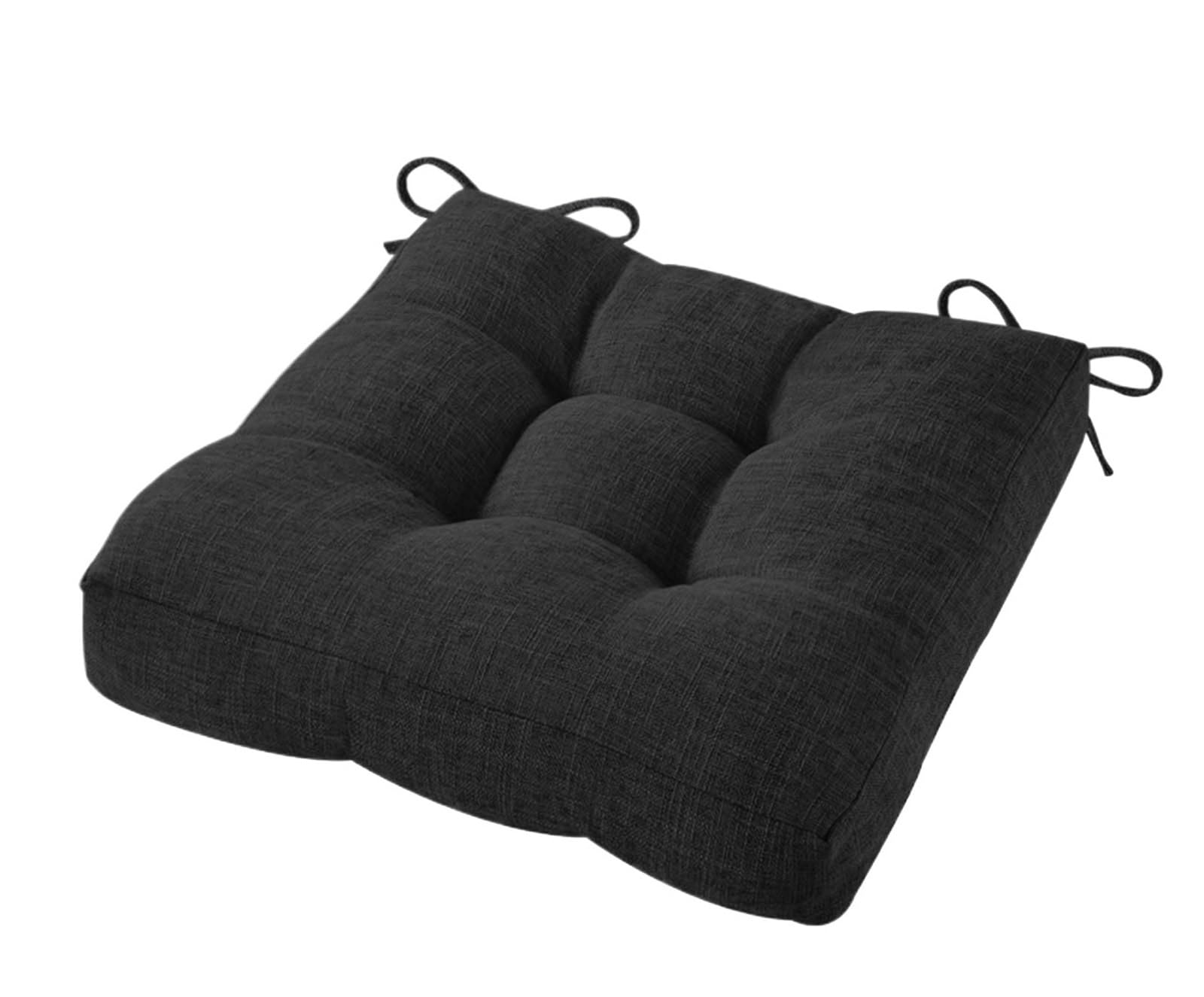 Coussin anti glissement pour assise de chaise dure en lin noir avec attaches