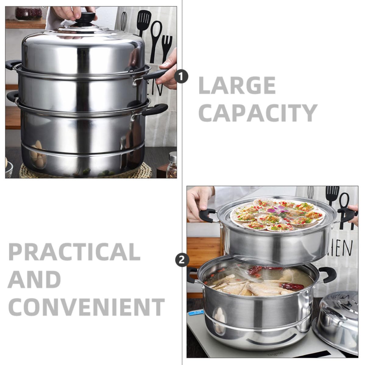 jojofuny Vaporera de Acero Inoxidable Utensilios de Cocina para Cocinar al Vapor Hogar de 3 Capas Resistente a Altas Temperaturas Color Aleatorio para Cocina a Gas