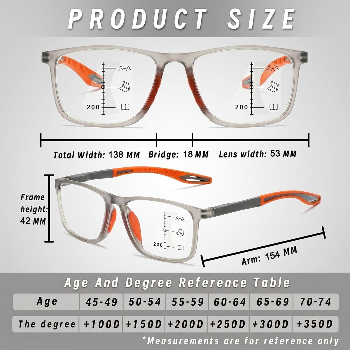 Generisch 3Pac Gleitsichtbrille Rechteck Progressive Multifokus Lesebrille Herren, Selbsttönende Gleitsicht Lesebrille Anti-Blaulicht Federscharniere, Photochrome Lesesonnenbrille TR90