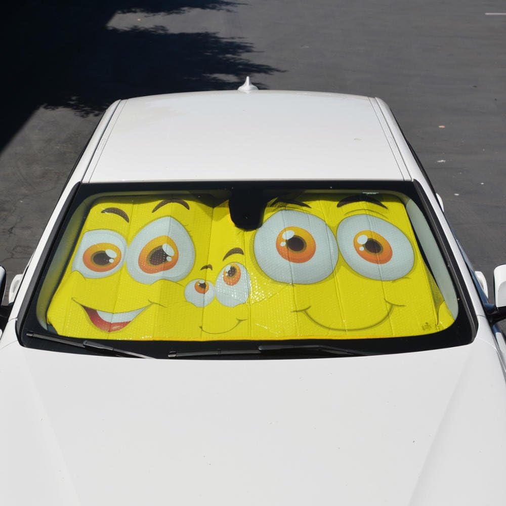BDK Yellow Smiley Faces Front Windshield Sunshade-Accordion Folding Auto Shade for Car Truck SUV-Blocks UV Rays Sun Visor Protector-Keeps Your Vehicle Cool- 58 x 27 in