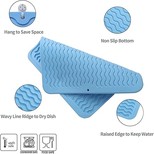 Miniatura 37 de Tapete de silicona para secado de platos para múltiples usos, fácil de limpiar, ecológico, resistente al calor, tapete de silicona para encimera