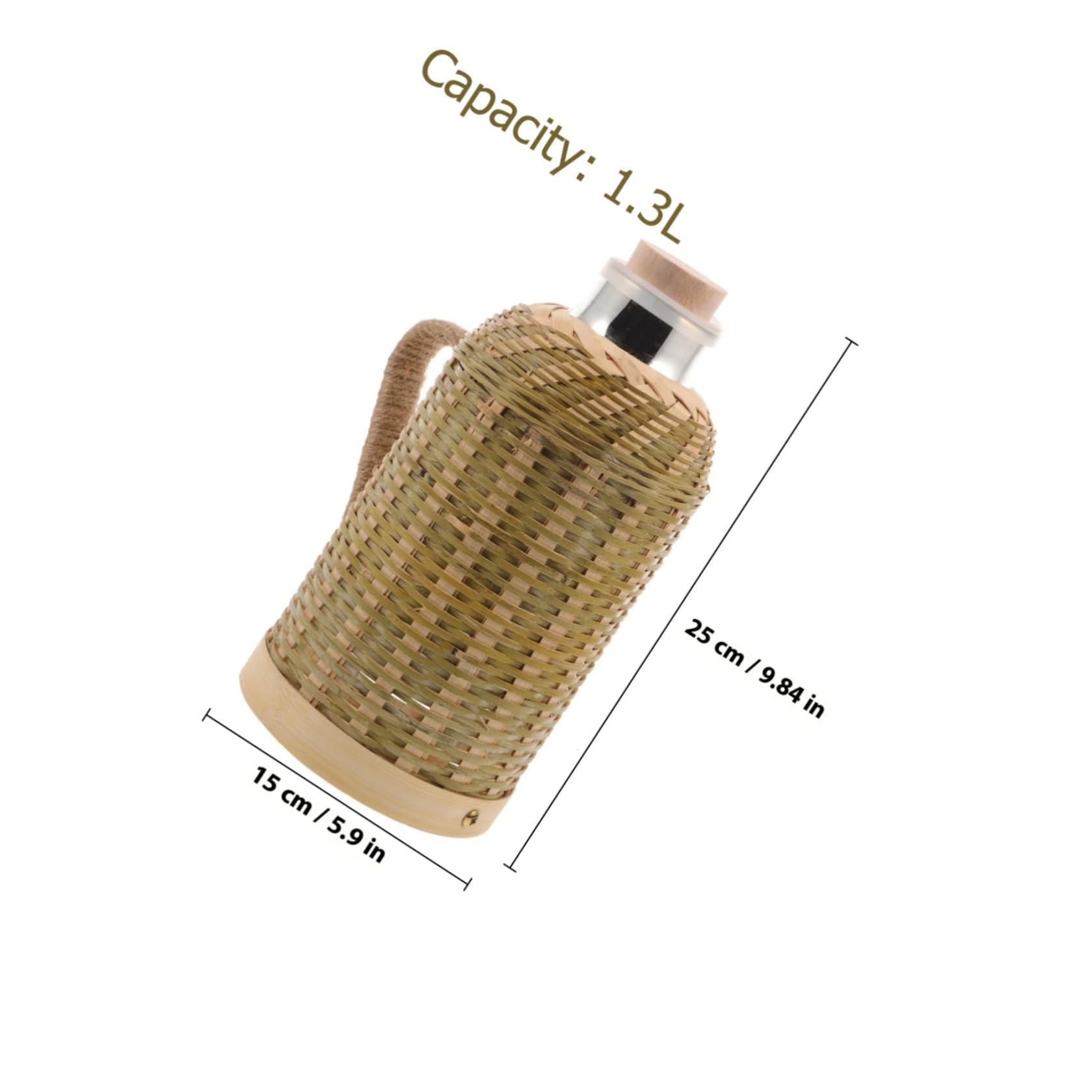 Borraccia Termica in Vetro Rivestimento in Bambù 1,3l, Stile Retrò, Pratica e Riutilizzabile, per Uso Interno ed Esterno, Conserva Calore