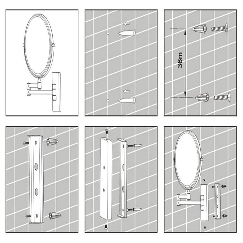 Espejo de maquillaje Montaje en pared, Espejo de baño de Doble Cara extensible giratorio de 360° Normal + Espejo de Aumento 3X Espejo de belleza plegable de Forma Redonda,Black_8inch 3X (Gol