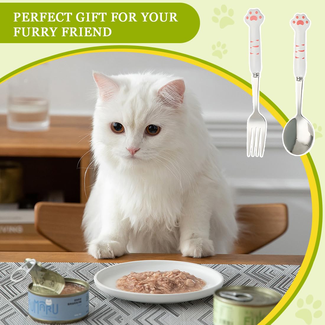FENQURO 2 x Measuring Cups for Dogs Long Spoons for Pets and Fork for Pets Stainless Steel Measuring Spoons for Cats Wet Foods (Pink) - Image 2