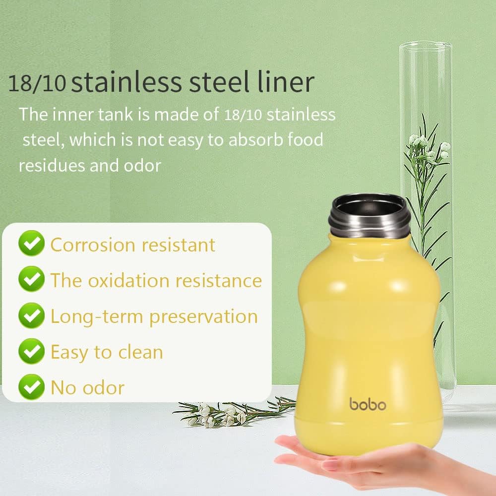 YOHKOH Mini Vacuum Insulated Water Bottle With Bamboo Lid - Stainless Steel Thermos Water Bottle for Women Girls Kids, Metal Sports Hot and Cold Water Bottle Leak-Proof BPA-Free (6.4oz,Yellow) - Image 4