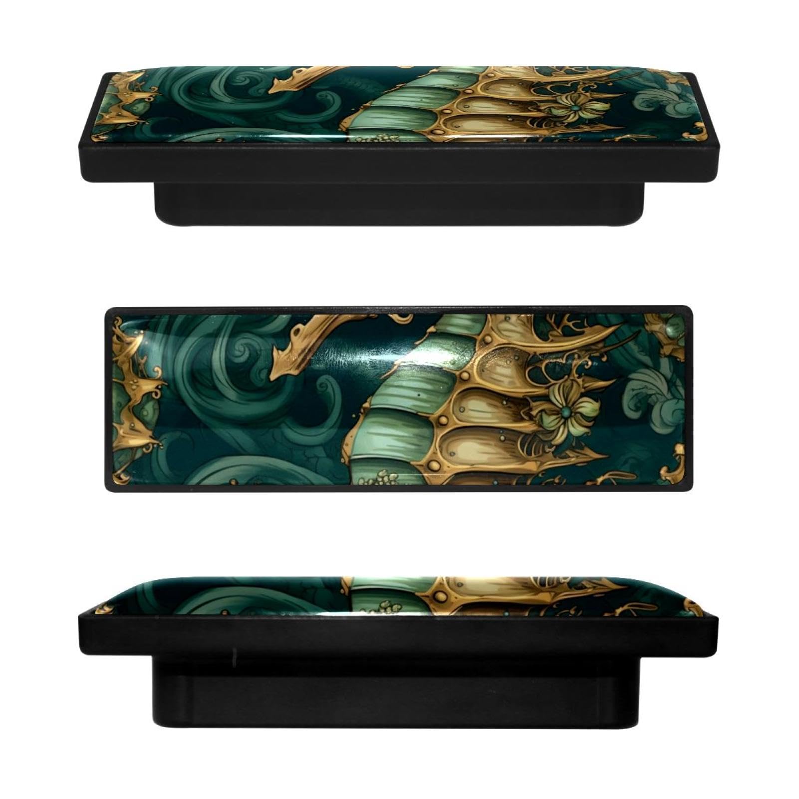 Boutons d'armoire hippocampe vert rectangulaires pour placard de cuisine et tiroir de commode