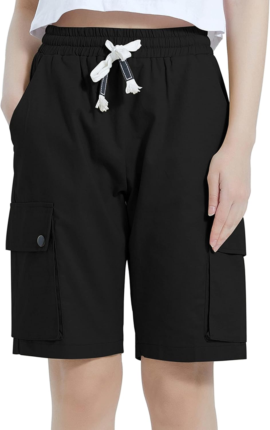 Vcansion Women's Casual Elastic Waist Drawstring Loose Fit Multi-Pockets Outdoor Cargo Shorts - Image 2