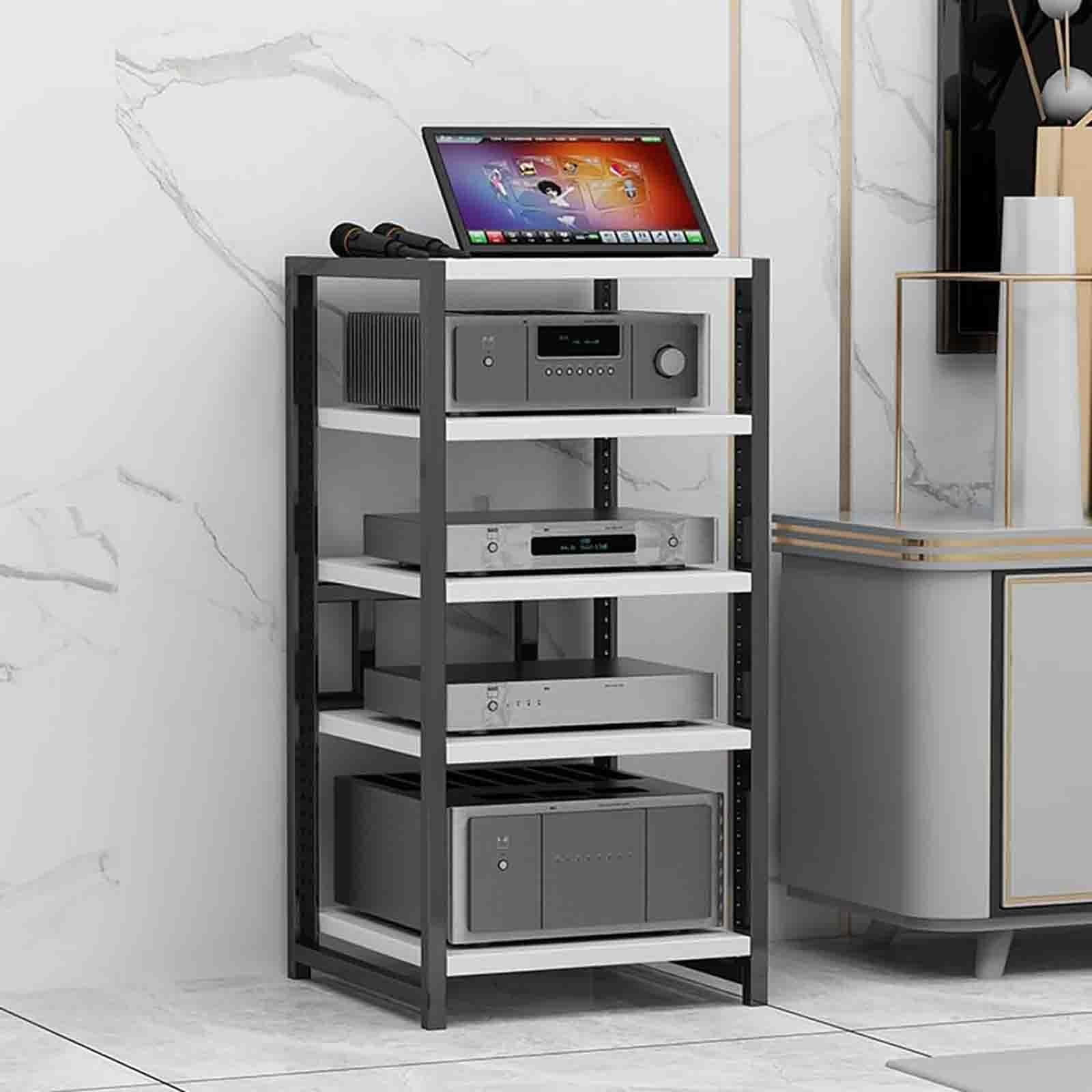 Meuble platine vinyle en bois noble étagères robustes pour système hi-fi