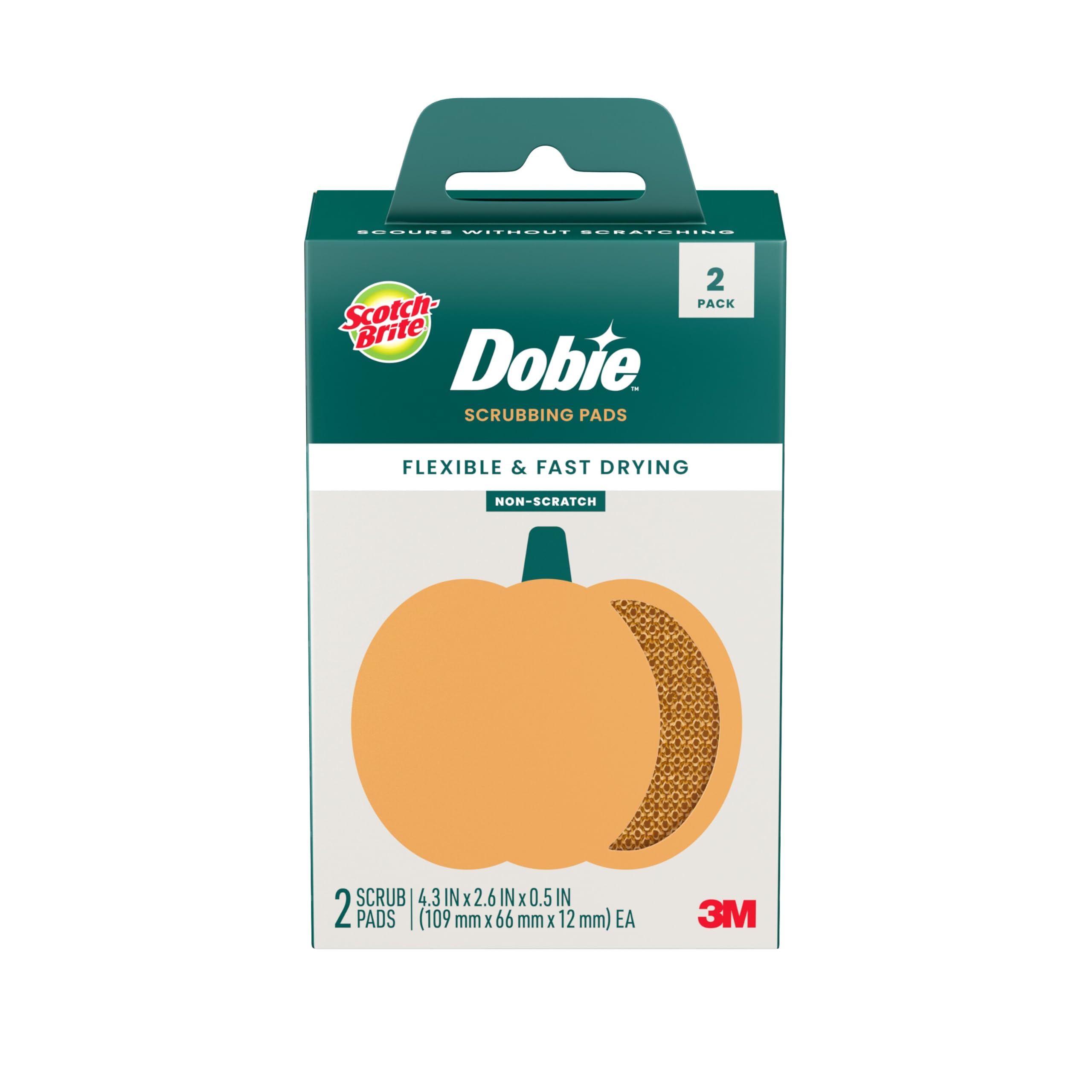 Scotch-Brite Harvest Dobie Scrubbing Pads, Non-Scratch Kitchen Sponge for Cleaning Dishes, Appliances, and Bathrooms, Pumpkin Orange Dish Sponge that Dries Fast, 2-Pack