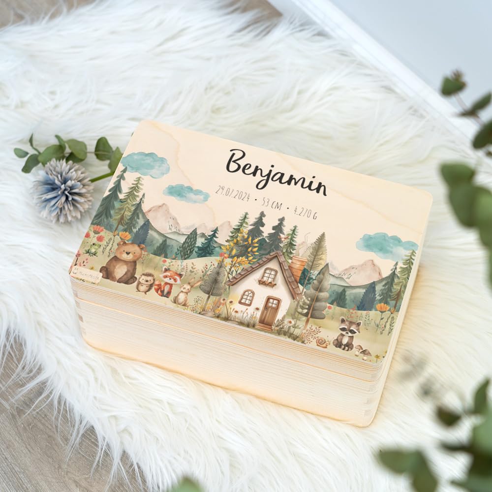 Geschenkfreude Erinnerungsbox Baby Personalisiert - 30x20x14cm - UV-Druck - tolle Baby Aufbewahrungsbox - Erinnerungskiste aus Holz - Baby Weihnachten - Nikolaus Geschenke - Geschenke zur Geburt