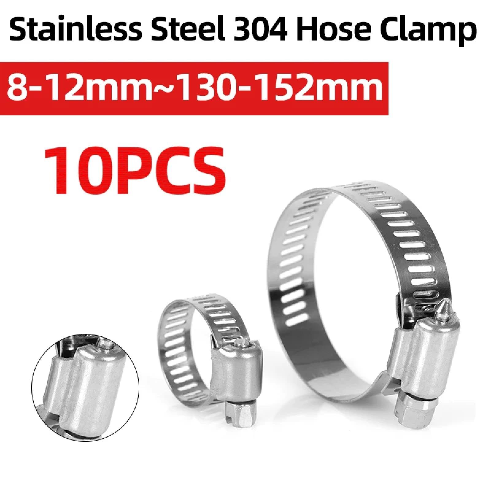 Abrazadera de manguera de acero inoxidable 304 ajustable de 8 a 152 mm con tornillo sin fin, herramienta fija para manguera (46-70 mm)