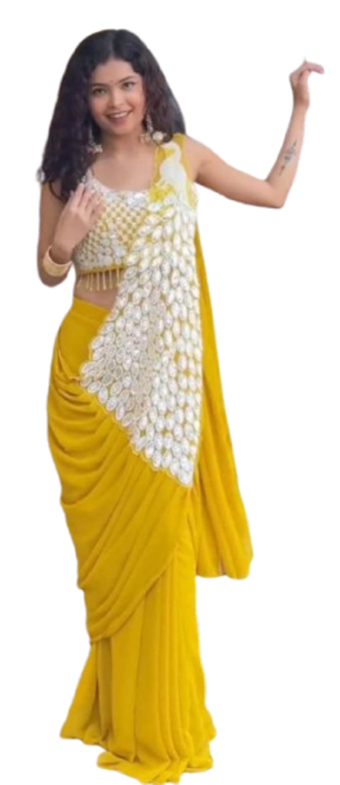 GARMENT GALAXY HOUSE indo-Western Dhoti Lahenga Blouse Set for Womens Crep Fabric on Embrodery Sequance Work Fully Stitched Free Size Wedding New Letest-image-16
