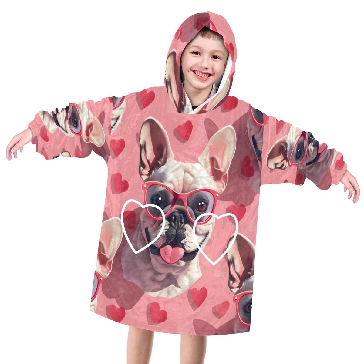 Pardick Wearable Blanket Hoodie for Kids, Obedient Dog Fleece Sweatshirt Blanket Oversized Blanket Sweatshirt with Pocket Flannel Warm Hooded Blanket 6-10 Year Old Girl Boy Gift, One Size