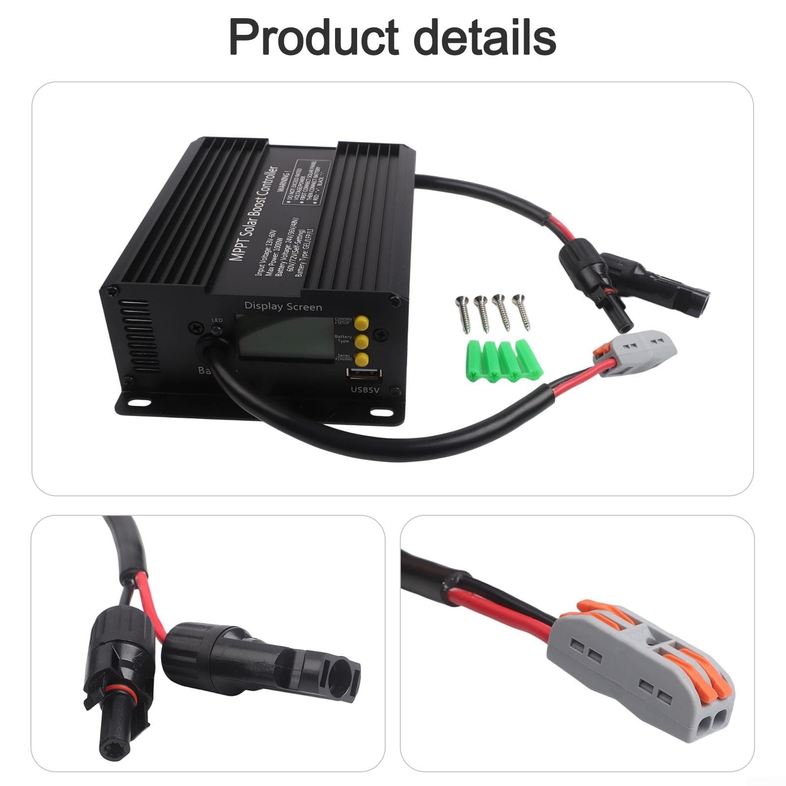1cBattery Controller, regolatore di carica solare, regolatore di potenza EV da 1000 W per batteria al litio piombo-acido da 48 V, 60 V, 72 V, pannello fotovoltaico, modulo di ricarica per scooter